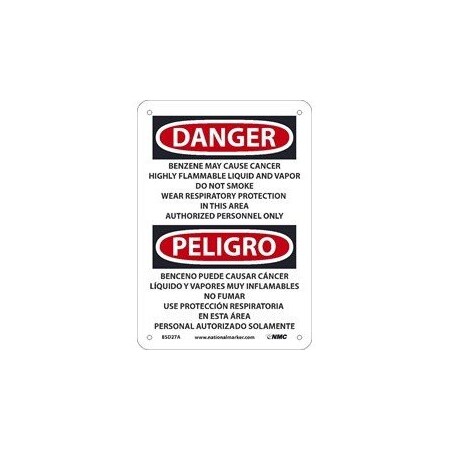 Nmc DANGER PELIGRO BENZENE MAY ESD27P